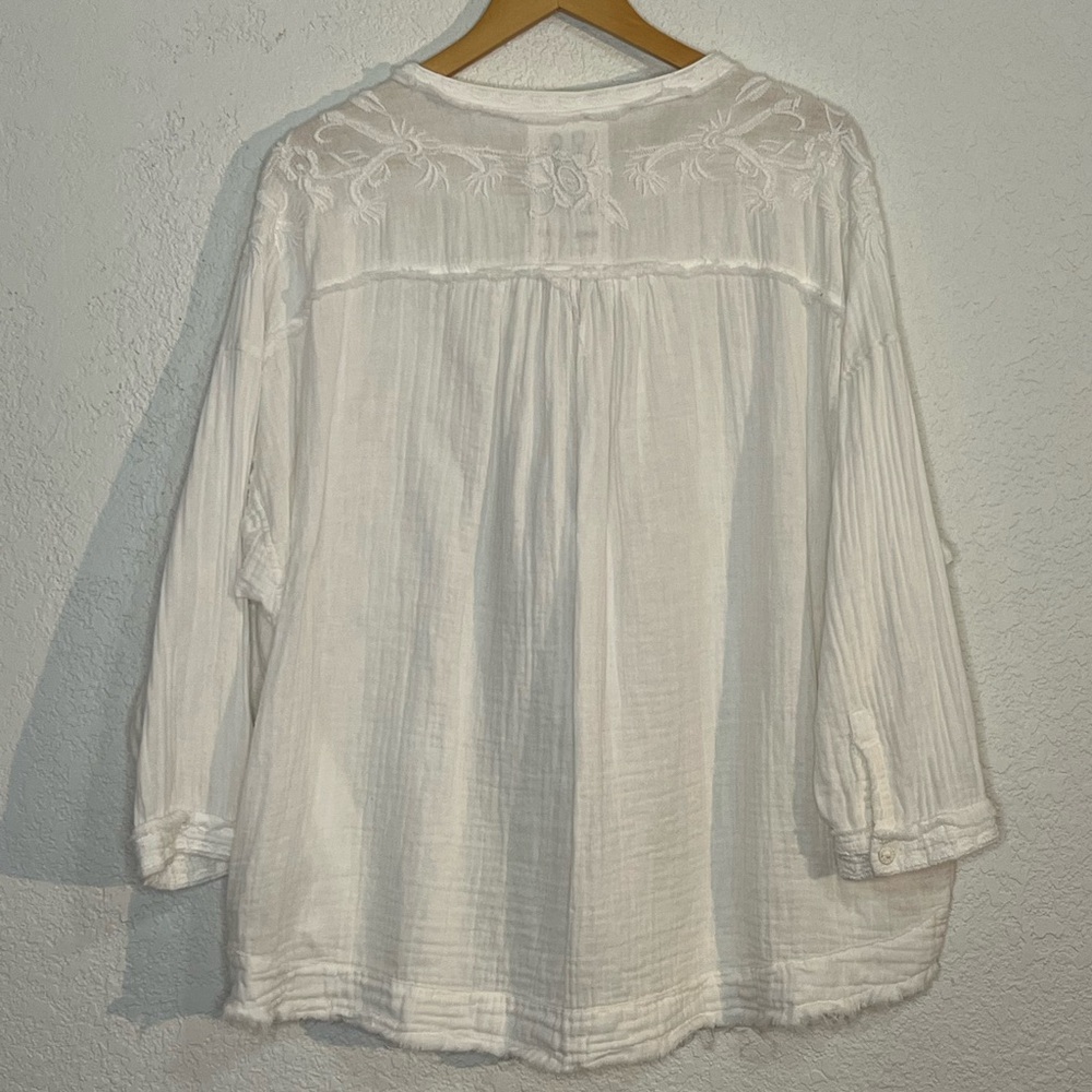 Johnny Was boho tassel tie cotton gauze embroidered tunic Gypsy Coastal Beach - Picture 7 of 11